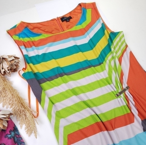 Tahari Multicolored Striped Dress Sz 14 - Picture 3 of 16